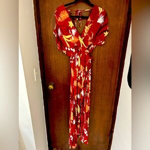 Ava Sky Red Tropical Floral Maxi Dress